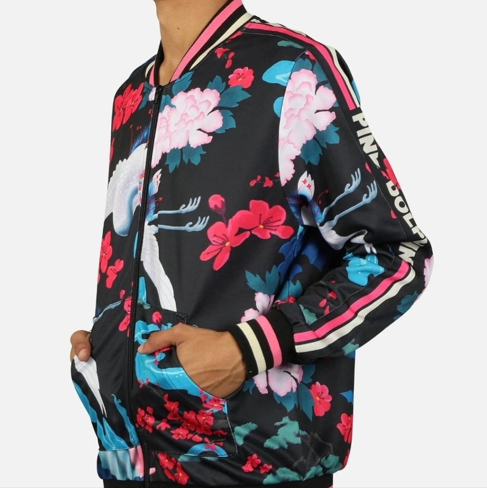 Pink Dolphin Retro Track Bomber Jacket Japanese Garden Mens Small
